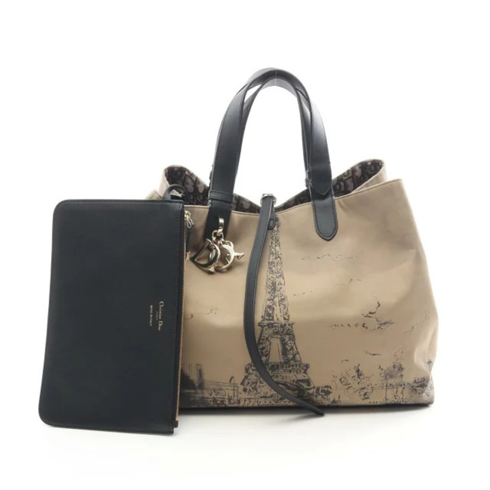 Dior Toujours Oblique Tote Bag Canvas Leather Beige Gray Black